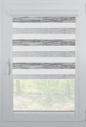 Rolete Zi Noapte Elegance H1 V1 Gri Argintiu Casetat - Rulouri Zebra Day Night Satinat Imprimeu Abstract cu Caseta