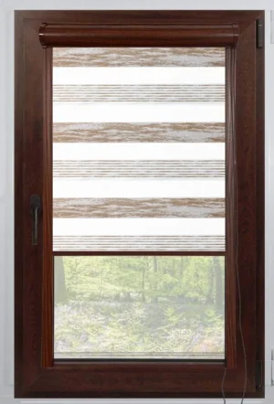 Rolete Zi Noapte Elegance H1 V4 Bej / Auriu Casetat - Rulouri Zebra Day Night Satinat Imprimeu Abstract cu Caseta