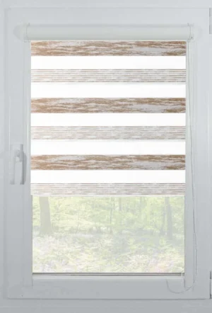 Rolete Zi Noapte Elegance H1 V4 Bej / Auriu Casetat - Rulouri Zebra Day Night Satinat Imprimeu Abstract cu Caseta