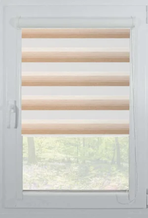 Rolete Zi Noapte Elegance H3 V2 Bej / Auriu Casetat - Rulouri Zebra Day Night Satinat Imprimeu Dungi Fine cu Caseta