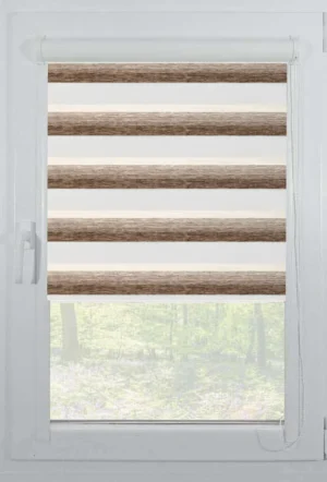 Rolete Zi Noapte Elegance H3 V3 Maro / Crem Casetat - Rulouri Zebra Day Night Satinat Imprimeu Dungi Fine cu Caseta
