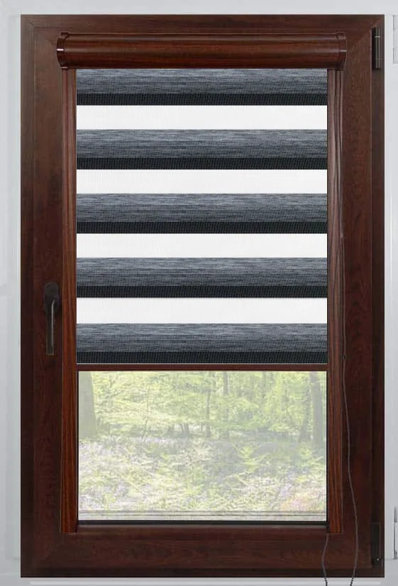 Rolete Zi Noapte Elegance H3 V5 Antracit / Gri Casetat - Rulouri Zebra Day Night Satinat Imprimeu Dungi Fine cu Caseta