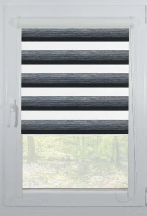 Rolete Zi Noapte Elegance H3 V5 Antracit / Gri Casetat - Rulouri Zebra Day Night Satinat Imprimeu Dungi Fine cu Caseta