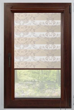 Rolete Zi Noapte Elegance T23 V10 Crem / Bej Casetat - Rulouri Zebra Day Night Satinat Imprimeu Floral Baroc cu Caseta