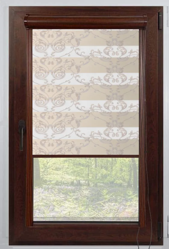 Rolete Zi Noapte Elegance T23 V10 Crem / Bej Casetat - Rulouri Zebra Day Night Satinat Imprimeu Floral Baroc cu Caseta