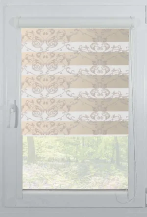 Rolete Zi Noapte Elegance T23 V10 Crem / Bej Casetat - Rulouri Zebra Day Night Satinat Imprimeu Floral Baroc cu Caseta