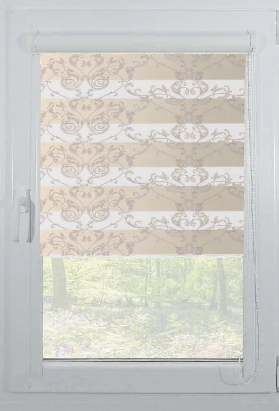 roleta zebra casetata elegance t23 v10 crem bej Rolete Zi Noapte Elegance T23 V10 Crem / Bej Casetat - Rulouri Zebra Day Night Satinat Imprimeu Floral Baroc cu Caseta