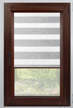 Rolete Zi Noapte Elegance T23 V6 Gri Casetat - Rulouri Zebra Day Night Satinat Imprimeu Floral Baroc cu Caseta