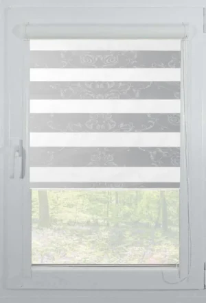 Rolete Zi Noapte Elegance T23 V6 Gri Casetat - Rulouri Zebra Day Night Satinat Imprimeu Floral Baroc cu Caseta