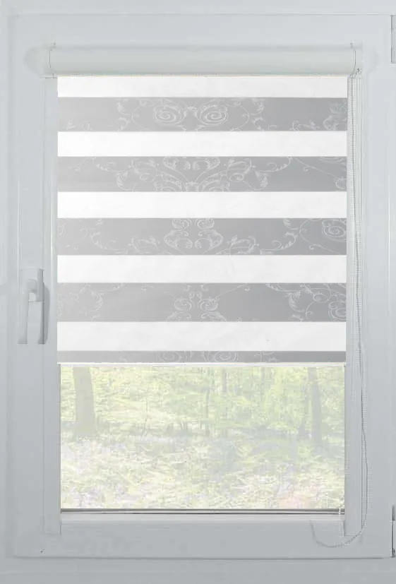 roleta zebra casetata elegance t23 v6 gri Rolete Zi Noapte Elegance T23 V6 Gri Casetat - Rulouri Zebra Day Night Satinat Imprimeu Floral Baroc cu Caseta