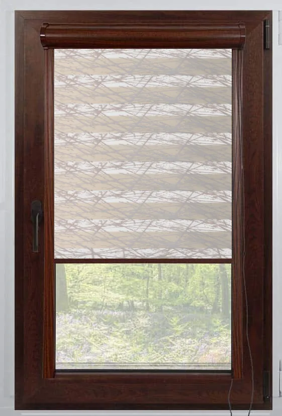 Rolete Zi Noapte Elegance T31 V10 Bej / Auriu Casetat - Rulouri Zebra Day Night Satinat Imprimeu Abstract cu Caseta