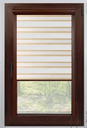 Rolete Zi Noapte Elite H3 V1 Alb / Auriu Casetat - Rulouri Zebra Day Night Imprimeu Dungi Fine cu Caseta