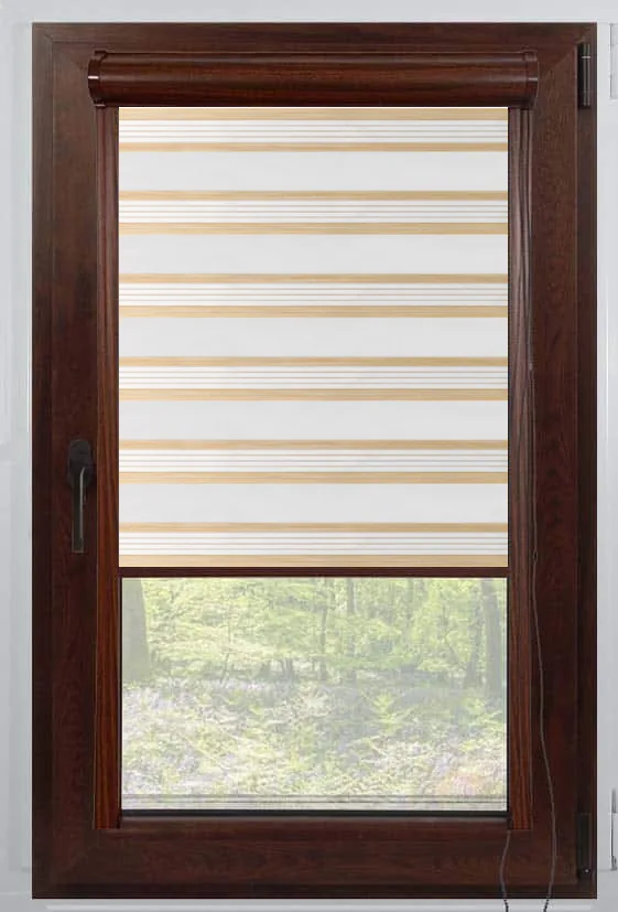 Rolete Zi Noapte Elite H3 V1 Alb / Auriu Casetat - Rulouri Zebra Day Night Imprimeu Dungi Fine cu Caseta