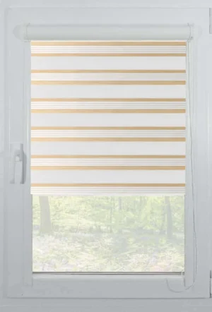 Rolete Zi Noapte Elite H3 V1 Alb / Auriu Casetat - Rulouri Zebra Day Night Imprimeu Dungi Fine cu Caseta