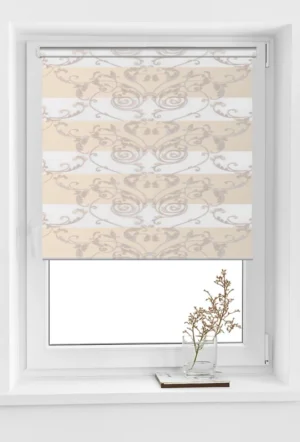 Rolete Zi Noapte Elegance T23 V10 Crem / Bej - Rulouri Zebra Day Night Satinat Imprimeu Floral Baroc