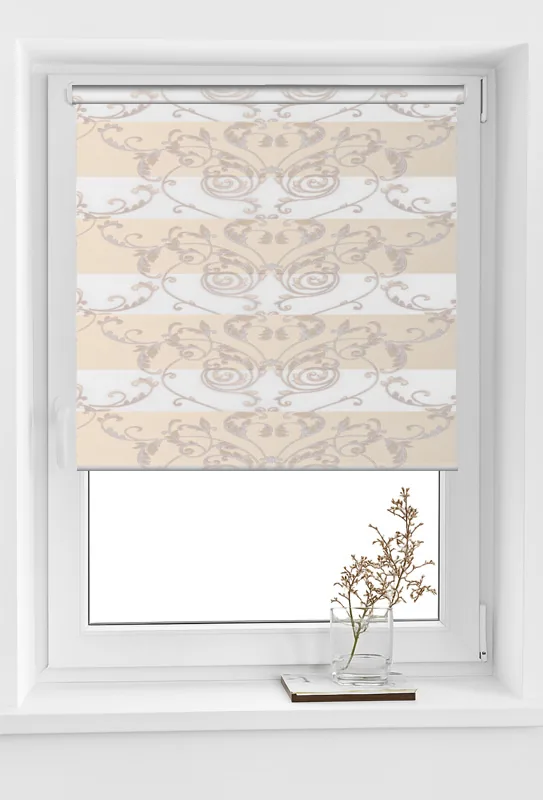 roleta zebra elegance t23 v10 crem bej Rolete Zi Noapte Elegance T23 V10 Crem / Bej - Rulouri Zebra Day Night Satinat Imprimeu Floral Baroc