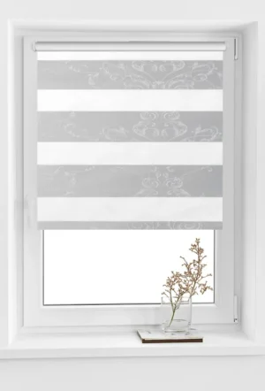 Rolete Zi Noapte Elegance T23 V6 Gri - Rulouri Zebra Day Night Satinat Imprimeu Floral Baroc